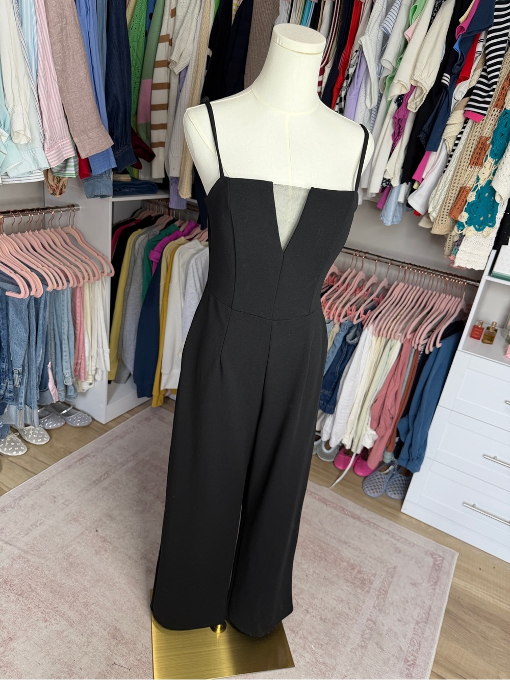 Trixxi Black Wide-Leg Plunge-Neck Jumpsuit